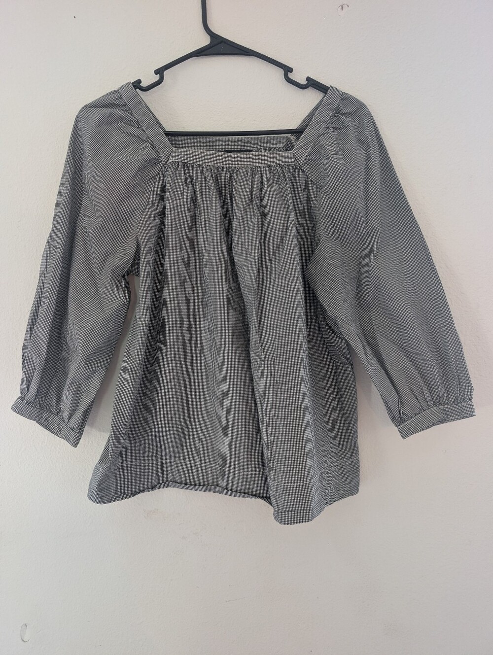 J. Crew Gray Square-Neck Puff Sleeve Blouse